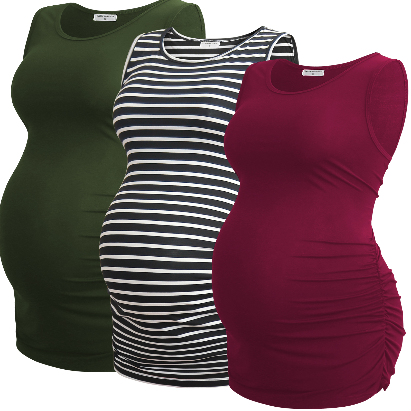 Bearsland Female Maternity Tank Tops Ruched Side Vest Sleeveless Pregnancy Shirt 3-Pack